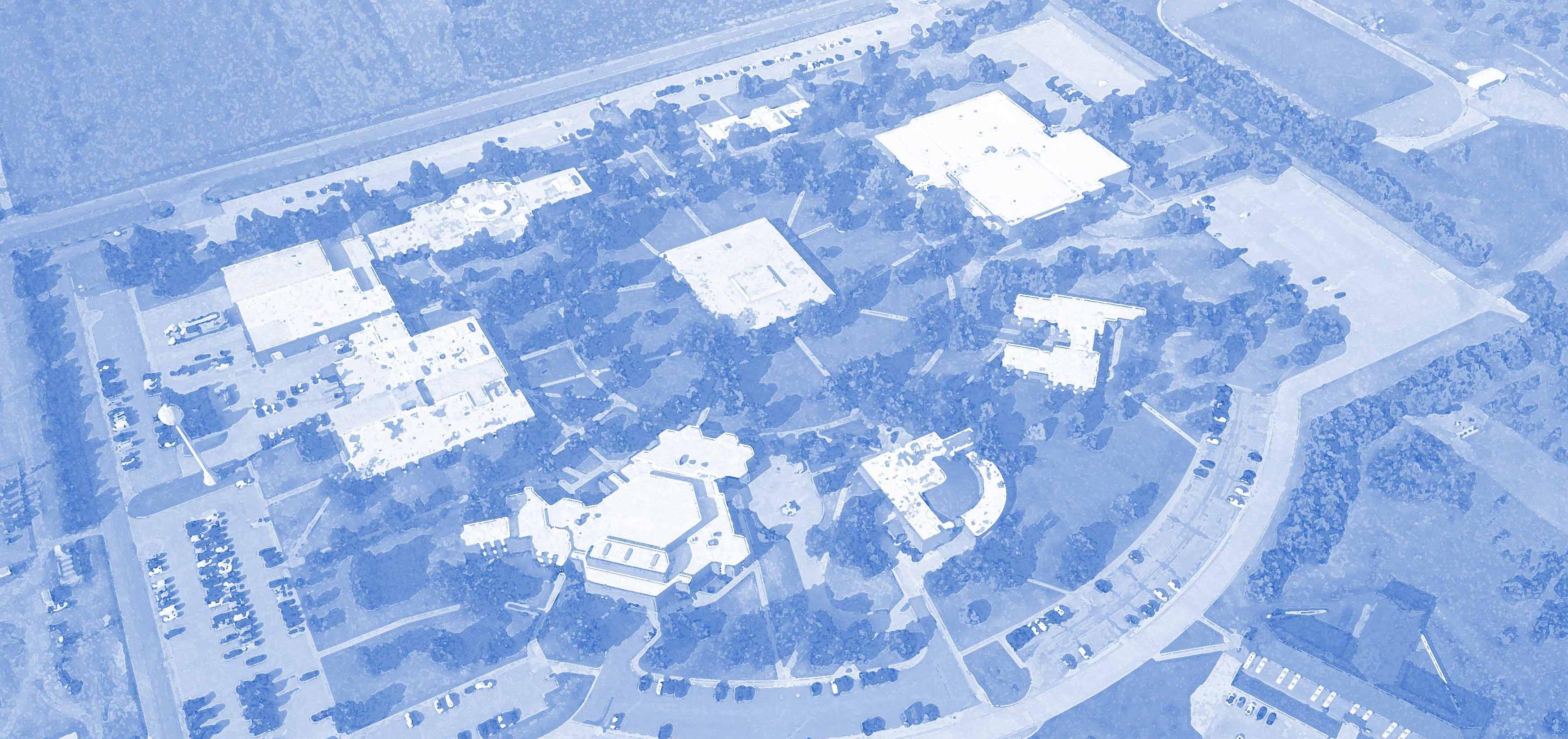 Blue aerial shot of campus